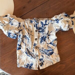 Elegant Blue Floral Off-Shoulder Blouse